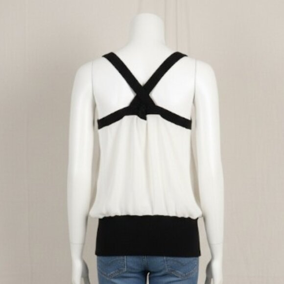 NWOT St. John Knits Elegant Black White Silk Ruched Tank  Top Large - Picture 4 of 12